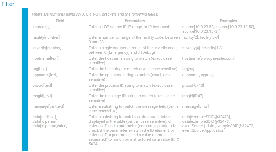 Filter rules for Syslog Receiver sensor